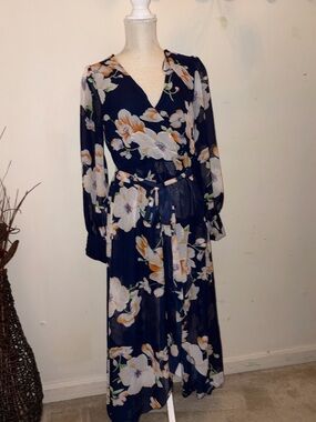 Fashion Nova Navy Floral Long Sleeve Maxi Dress